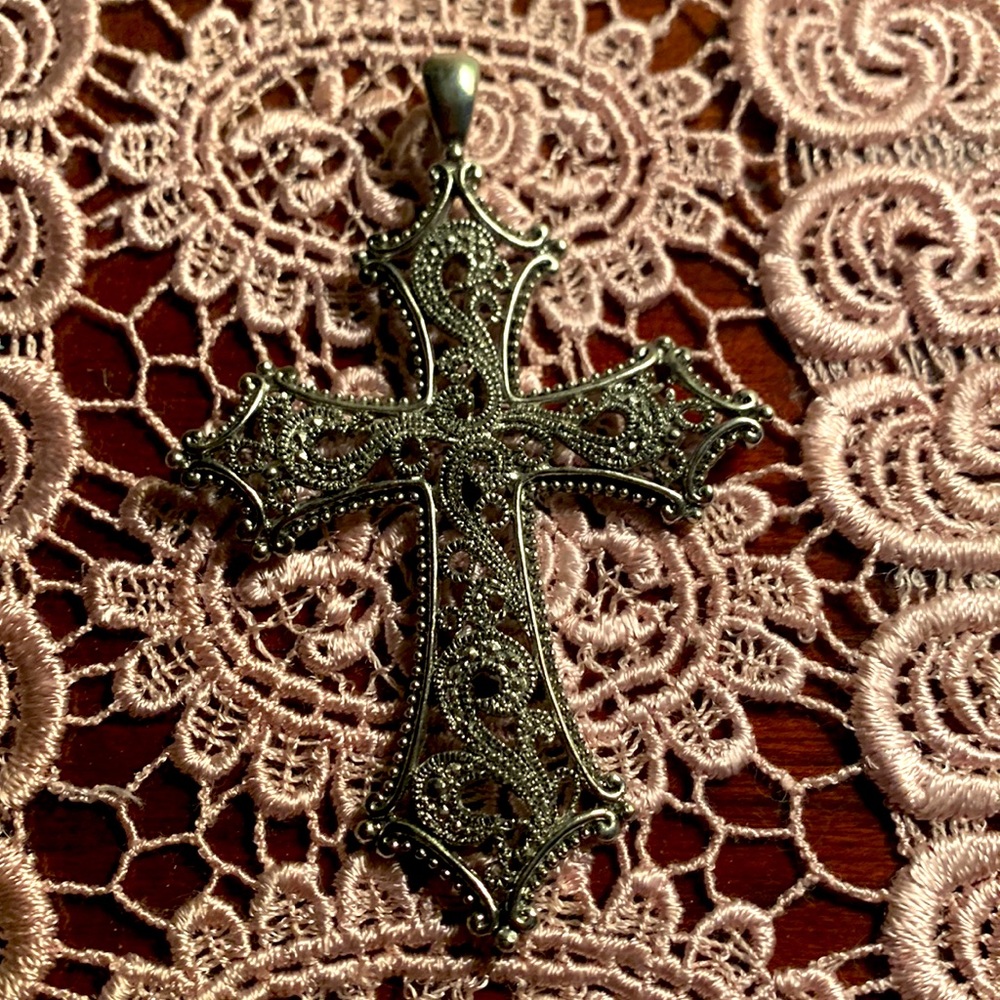 Beautiful e tra large vintage silver cross pendant